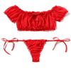 Avidlove Womens Lingerie Self Tie Ruffle Trim Dobby Teddy Mesh Lingerie Set Sexy Bra and Panty Set Red XS view 1