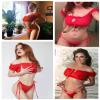 Avidlove Womens Lingerie Self Tie Ruffle Trim Dobby Teddy Mesh Lingerie Set Sexy Bra and Panty Set Red XS view 2