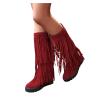 Bcshiye Women's Fringe Boots Moccasins Knee High Western Boot Tassel Vintage Suede Winter Flat Mid Calf Booties view 1