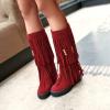 Bcshiye Women's Fringe Boots Moccasins Knee High Western Boot Tassel Vintage Suede Winter Flat Mid Calf Booties view 3