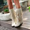Bcshiye Women's Fringe Boots Moccasins Knee High Western Boot Tassel Vintage Suede Winter Flat Mid Calf Booties view 3