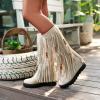 Bcshiye Women's Fringe Boots Moccasins Knee High Western Boot Tassel Vintage Suede Winter Flat Mid Calf Booties view 4
