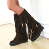 Bcshiye Women's Fringe Boots Moccasins Knee High Western Boot Tassel Vintage Suede Winter Flat Mid Calf Booties view 2