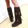 Bcshiye Women's Fringe Boots Moccasins Knee High Western Boot Tassel Vintage Suede Winter Flat Mid Calf Booties view 3