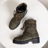 Bcshiye Women's Chunky Heel Ankle Booties Round Toe Ankle Boot Side Zipper Buckle Straps Short Combat Boots for Women view 3