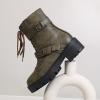 Bcshiye Women's Chunky Heel Ankle Booties Round Toe Ankle Boot Side Zipper Buckle Straps Short Combat Boots for Women view 4