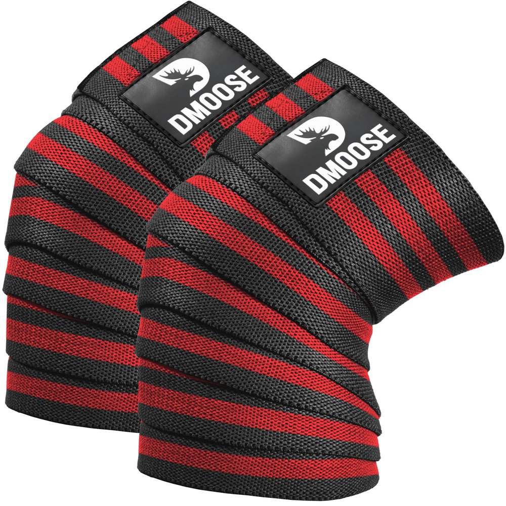 DMoose Fitness Knee Wraps for Weightlifting (Pair)  78 Gym Brace Straps for Joint Stability & Pain Relief - Perfect for Squats & Working Out - USPA Approved Knee Wrap Supports for Men and Women