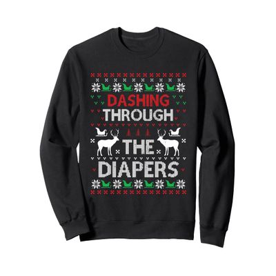 Dashing Through Diapers Funny Christmas Parents Ugly Xmas Sweatshirt