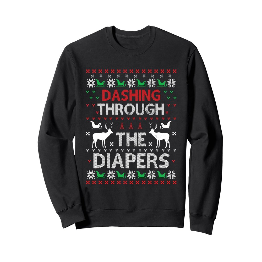 Dashing Through Diapers Funny Christmas Parents Ugly Xmas Sweatshirt