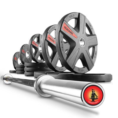 XMARK Olympic Weight Set | 205 lb Texas Star Rubber-Coated Set With XMARK Blacksmith Barbell Bar