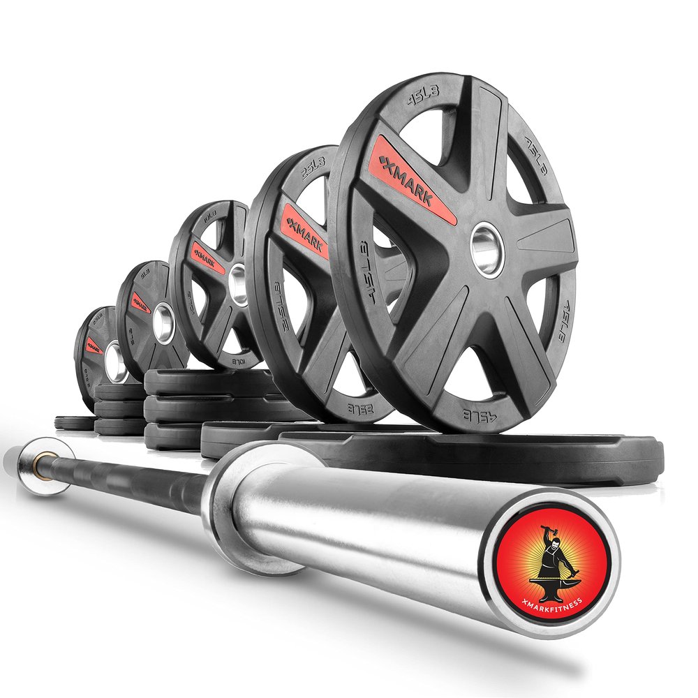 XMARK Olympic Weight Set | 205 lb Texas Star Rubber-Coated Set With XMARK Blacksmith Barbell Bar