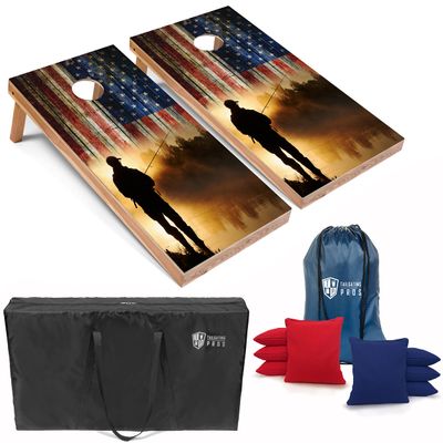 Tailgating Pros Cornhole Board Set w/Bean Bags and Carrying Case - 4'x2' Corn Hole Toss - Tournament and Lightweight Options - Optional LED Lights (Fishing)