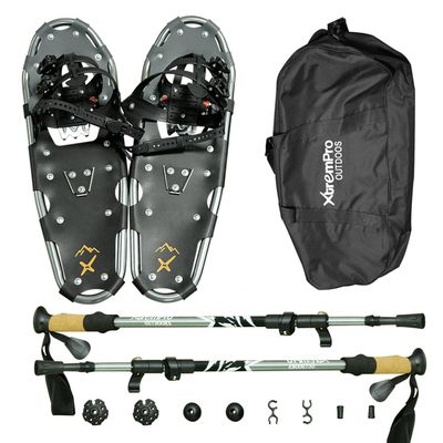 Xtrempro All Terrain Snowshoes with Trekking Poles,Lightweight Aluminum Snowshoes and Trekking Poles for Women/Men/Kids,Adjustable Ratchet Bindings and Carrying Tote Bag(Silver, 21.00)