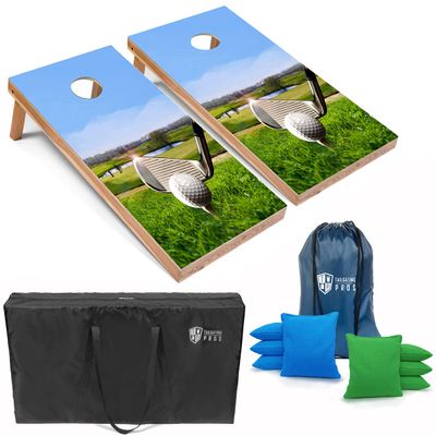 Tailgating Pros Cornhole Board Set w/Bean Bags and Carrying Case - 4'x2' Corn Hole Toss - Tournament and Lightweight Options - Optional LED Lights (Golf)