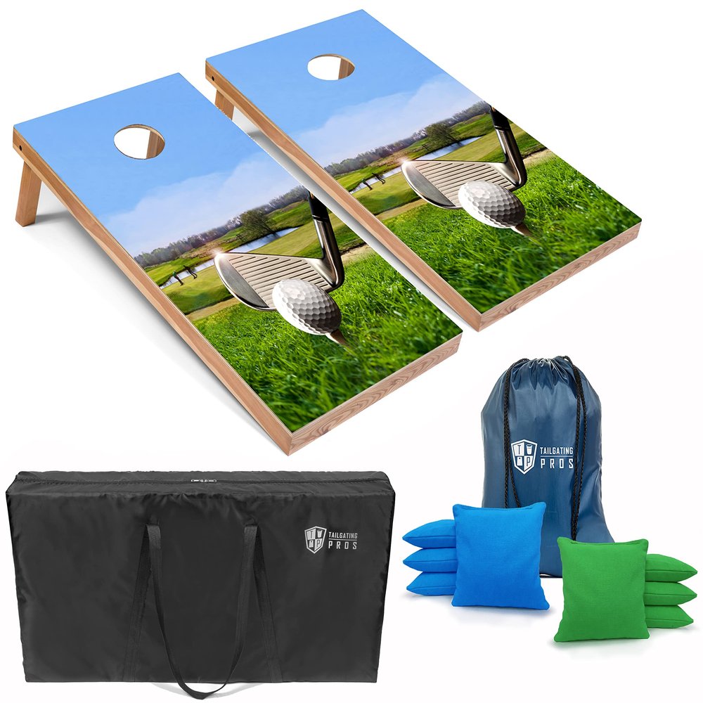 Tailgating Pros Cornhole Board Set w/Bean Bags and Carrying Case - 4'x2' Corn Hole Toss - Tournament and Lightweight Options - Optional LED Lights (Golf)