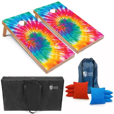 Tailgating Pros Cornhole Board Set w/Bean Bags and Carrying Case - 4'x2' Corn Hole Toss - Tournament and Lightweight Options - Optional LED Lights (Tie Dye)