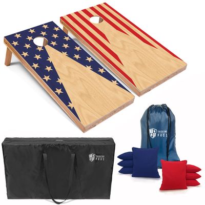 Tailgating Pros Cornhole Board Set w/Bean Bags and Carrying Case - 4'x2' Corn Hole Toss - Tournament and Lightweight Options - Optional LED Lights (Stars and Stripes Pyramid)