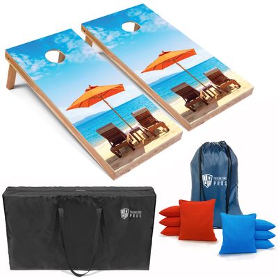 Tailgating Pros Cornhole Board Set w/Bean Bags and Carrying Case - 4'x2' Corn Hole Toss - Tournament and Lightweight Options - Optional LED Lights (Umbrella)