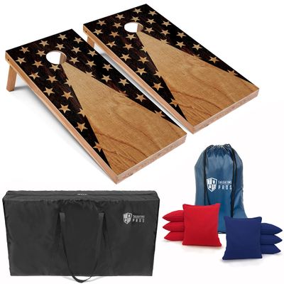 Tailgating Pros Cornhole Board Set w/Bean Bags and Carrying Case - 4'x2' Corn Hole Toss - Tournament and Lightweight Options - Optional LED Lights (Woodgrain Star Pyramid)