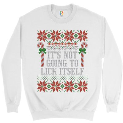 Tee Hunt It's Not Going to Lick Itself Sweatshirt Ugly Sweater Christmas Crewneck White Small