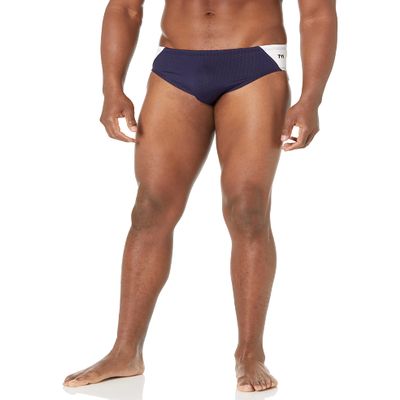 TYR Men's Hexa Blade Splice Racer Swimsuit, Navy/White, 34