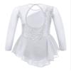 Oyolan Kid Girls Figure Ice Skating Roller Skater Dress Long Sleeves Mesh Splice Cutout Back Leotard Dancewear White B 10 Years view 2