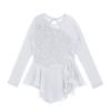 Oyolan Kid Girls Figure Ice Skating Roller Skater Dress Long Sleeves Mesh Splice Cutout Back Leotard Dancewear White B 10 Years view 3