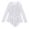 Oyolan Kid Girls Figure Ice Skating Roller Skater Dress Long Sleeves Mesh Splice Cutout Back Leotard Dancewear White B 10 Years view 4