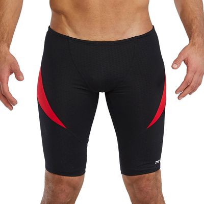 TYR Men's Hexa Curve Splice Jammer Swimsuit, Black/Red, 38