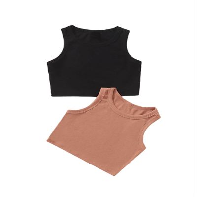 Milumia Girls Shirt 2 Pack Ribbed Knit Round Neck Casual Baisc Crop Tank Top (A Multicolor, 10 Years, Sleeveless)