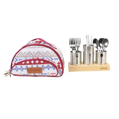 Indio Cutlery Set, Camping Silverware Kit Cutlery Organizer Utensil Picnic Set -17 Piece Mess Kit (Red)