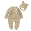Ikevan 0-18 Months Baby Knitted Sweater Romper Long Sleeve One-Pieces Jumpsuit Outfits Hat Set for Newborn Girl Boy (Khaki, 12-18 Months) view 2
