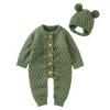 Ikevan 0-18 Months Baby Knitted Sweater Romper Long Sleeve One-Pieces Jumpsuit Outfits Hat Set for Newborn Girl Boy (Green, 12-18 Months) view 1