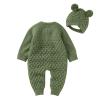 Ikevan 0-18 Months Baby Knitted Sweater Romper Long Sleeve One-Pieces Jumpsuit Outfits Hat Set for Newborn Girl Boy (Green, 12-18 Months) view 2
