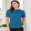 Allegra K Women's Bow Tie Neck Tops Elegant Office Short Sleeve Blouse Small Peacock Blue view 2
