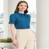 Allegra K Women's Bow Tie Neck Tops Elegant Office Short Sleeve Blouse Small Peacock Blue view 3
