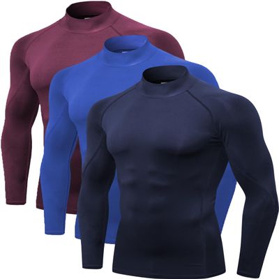 2/3 Pack Men's Compression Shirts Long Sleeve Workout Shirts Mock Turtleneck Athletic Base Layer Active Undershirts Tops
