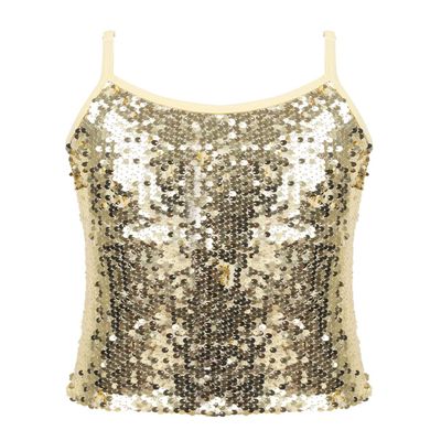 Manyakai Kids Girls Sequins Camisole Tank Top Spaghetti Straps Tee Shirts Top Dance Performance Tops Gold 12 Years