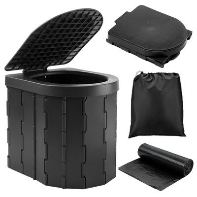 KINSPORY Camping Toilet, Portable Toilet for Adults & Kids, Foldable Potty & Outdoor Emergency Sanitation Products, Trash Can, Stool for Car Truck Camping Travel Hiking Fishing Long Trips (Deep Black)