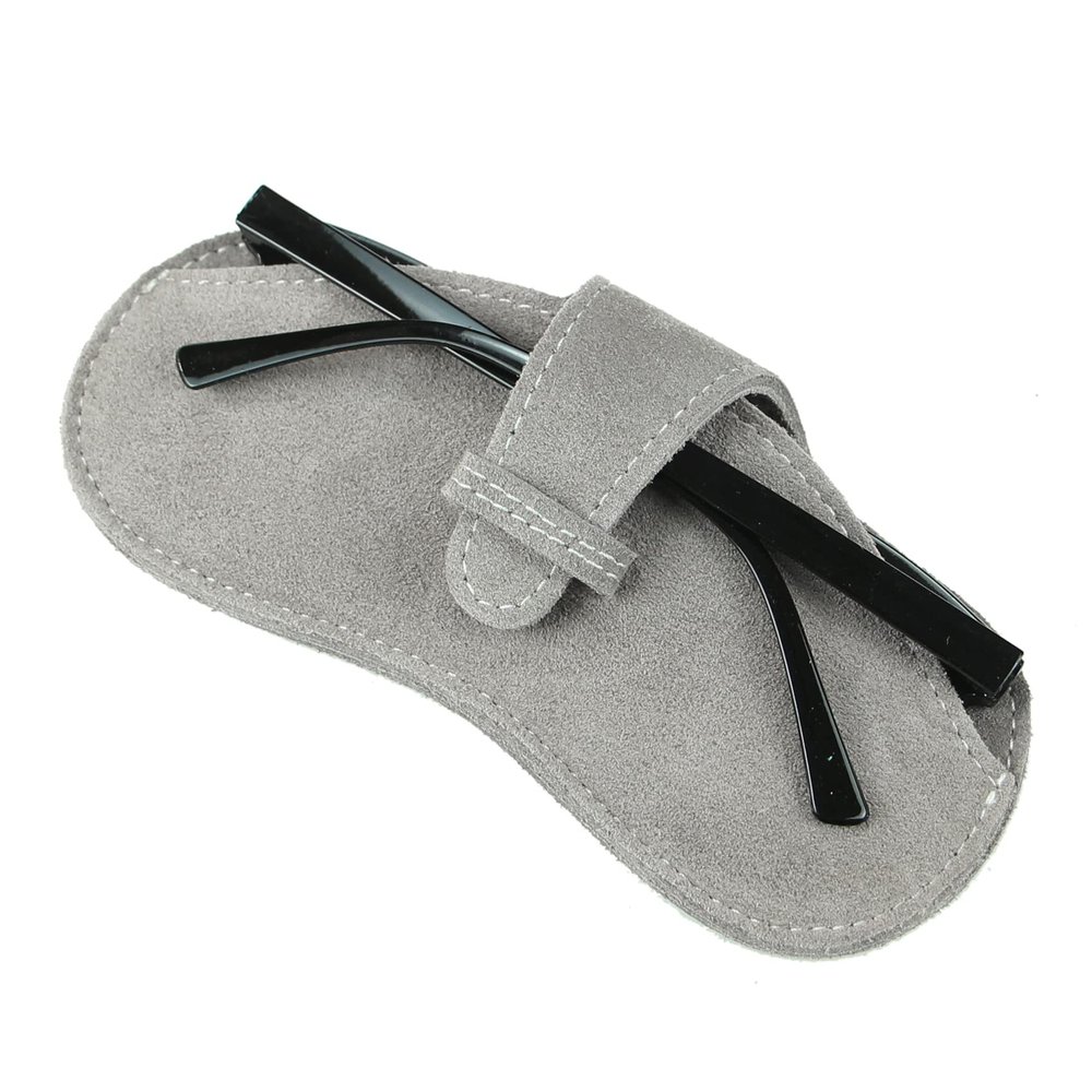 WAYNE'S DOG Genuine Leather Glasses Case Sunglasses Pouch Eyeglass Case, for Men and Women (Gray-Suede Leather)