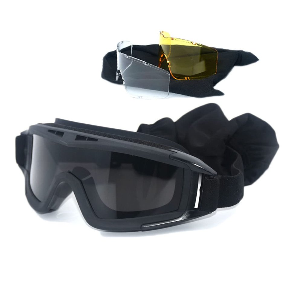 HARGLESMAN Airsoft Goggles Tactical Safety Goggles Anti Fog Glasses with Interchangeable Lenses Hunting Cycling Paintball (Black)