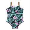 Loloda Girls' Ruffled Floral Printed Swimsuit One Piece Beach Sports Hawaiian Swimwear Bathing Suit Black 6 Years view 3
