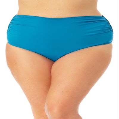 Anne Cole Plus Size High-Waist Shirred Bottoms Teal 24W