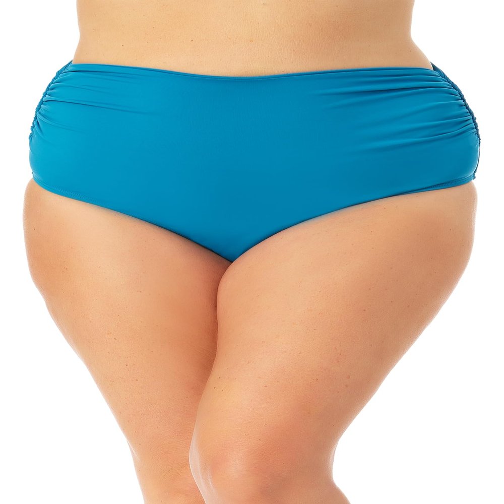 Anne Cole Plus Size High-Waist Shirred Bottoms Teal 24W
