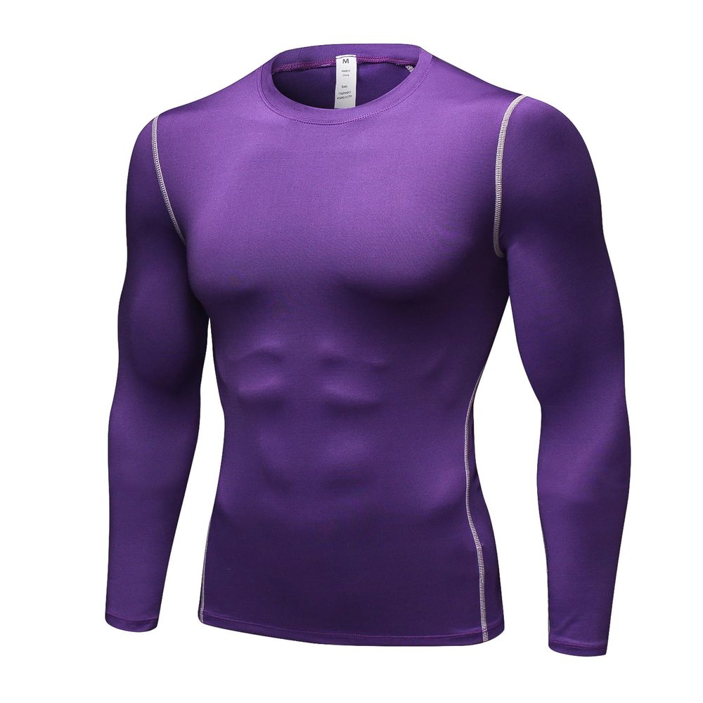 Men's Compression Long Sleeve Shirts, Cool Dry Sport Workout Underwear Shirt Athletic Baselayer Running Gym Tops Purple