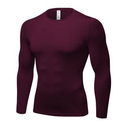 Men's Compression Long Sleeve Shirts, Cool Dry Sport Workout Underwear Shirt Athletic Baselayer Running Gym Tops Wine