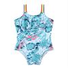 Loloda Girls' Ruffled Floral Printed Swimsuit One Piece Beach Sports Hawaiian Swimwear Bathing Suit Green 8 Years view 3