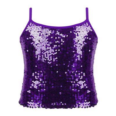 Manyakai Kids Girls Sequins Camisole Tank Top Spaghetti Straps Tee Shirts Top Dance Performance Tops Purple 6 Years