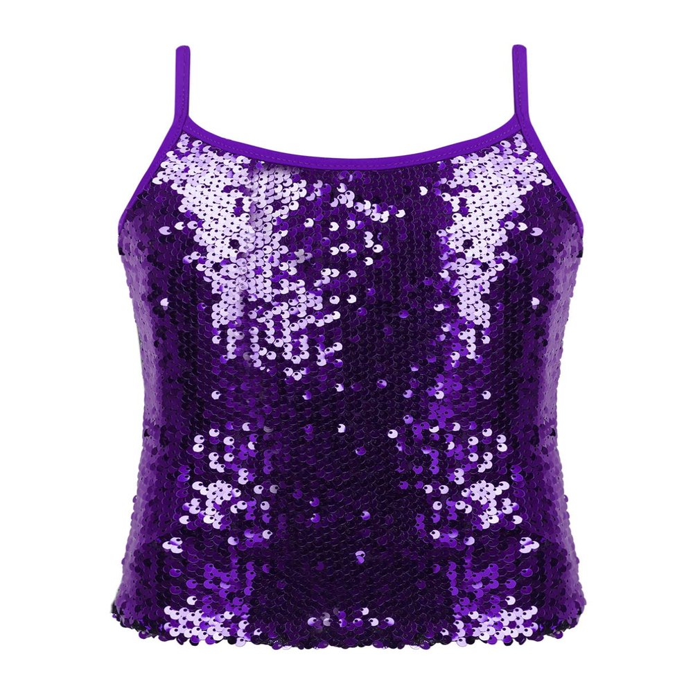 Manyakai Kids Girls Sequins Camisole Tank Top Spaghetti Straps Tee Shirts Top Dance Performance Tops Purple 6 Years