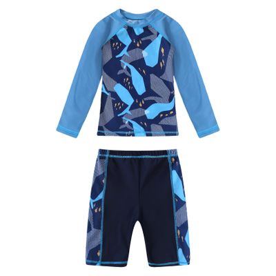 Yihuimin Boys 2 Pieces Shark Swimsuit Long Sleeve Rashguard Shirt with Boardshorts Navy Blue Shark 5-6 Years